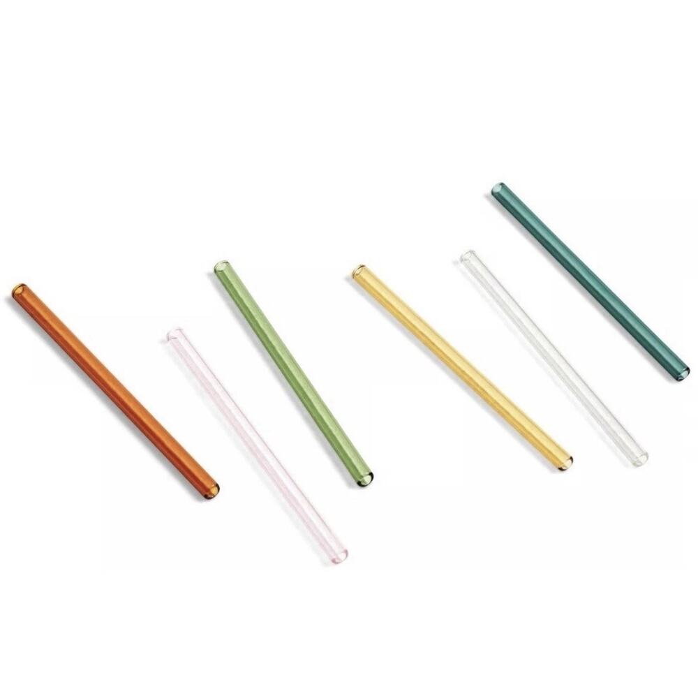HAY Sip Handmade Reusable Glass Cocktail Straws Colorful Drinking Set Of 6 NEW - Picture 3 of 4
